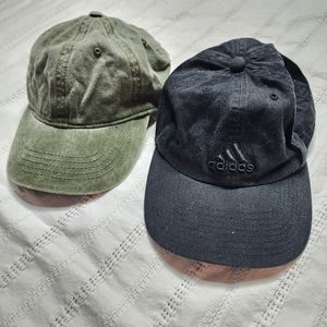 bundle of adidas hat and green hat